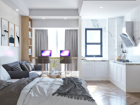  北欧小公寓卧室3d模型 