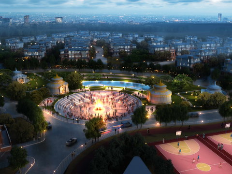  现代广场夜景鸟瞰psd 