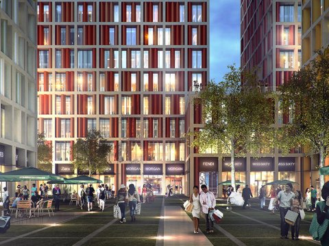  现代商业街步行街夜景psd 