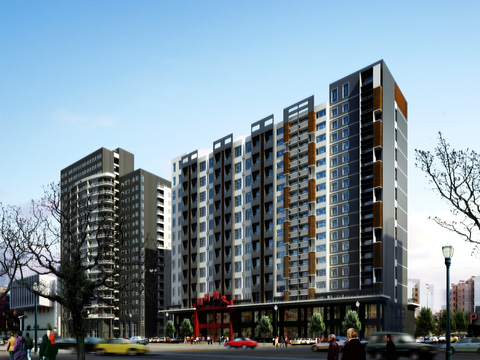  现代住宅楼外观psd 