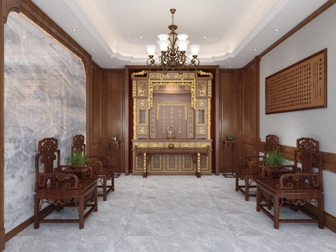  新中式祠堂 佛堂3d模型 