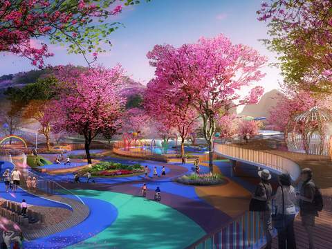  现代桃花树亲子公园景观psd 