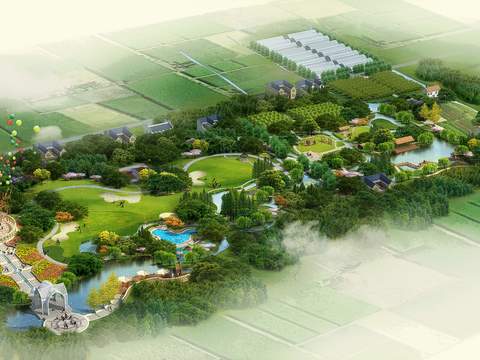  现代公园景观鸟瞰psd 