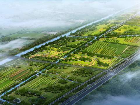  现代湿地园林鸟瞰psd 