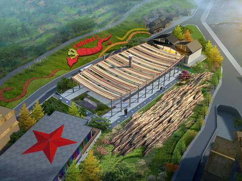  党建展厅 长廊 花坛psd 