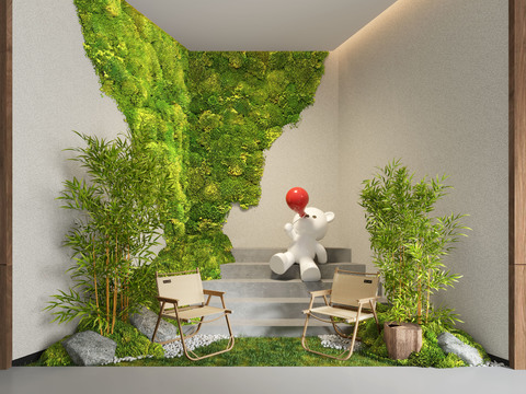  景观小品 竹子造景 植物墙 休闲椅3d模型 