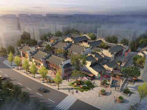  新中式商业楼鸟瞰psd 