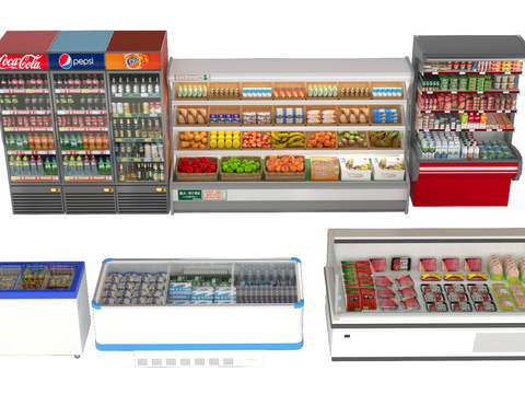  现代超市冰鲜冷藏柜冰箱3d模型 