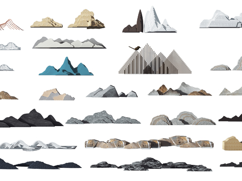  新中式山川山岳景观小品3d模型 