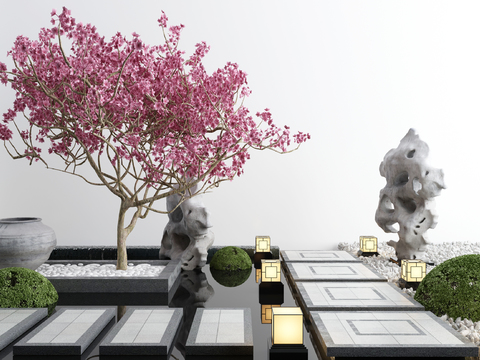  新中式假山水景小品3d模型 