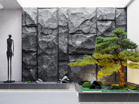  现代别墅负一层景观小品3d模型 