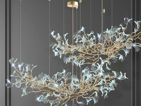  现代水晶树枝装饰吊灯3d模型下载 金属玻璃材质奢华艺术室内灯具设计 