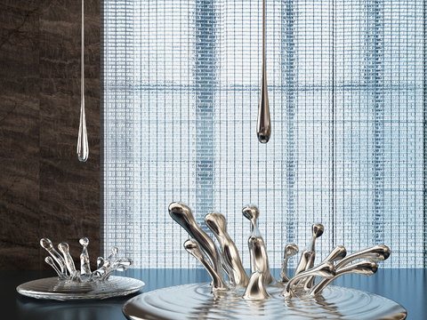  现代艺术水滴雕塑3d模型 