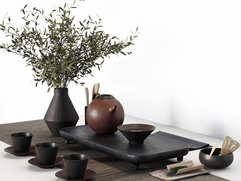  新中式茶具摆件3d模型 