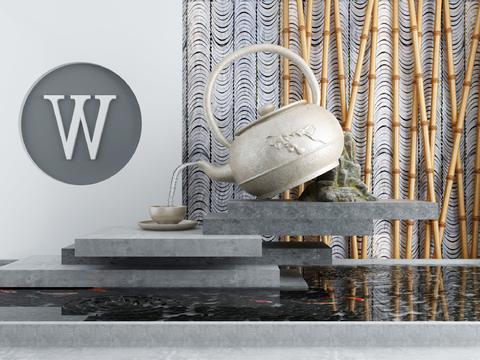  新中式室外水景园艺小品3d模型 