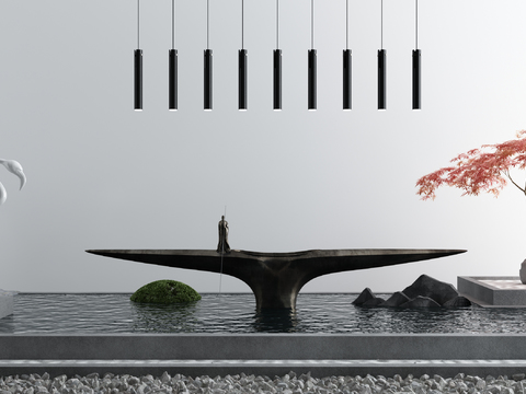  新中式禅意水景小品3d模型 