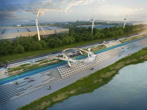  滨河绿地景观 悬空观景平台 风力发电psd 