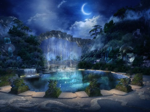  现代梦幻森林公园流水psd 