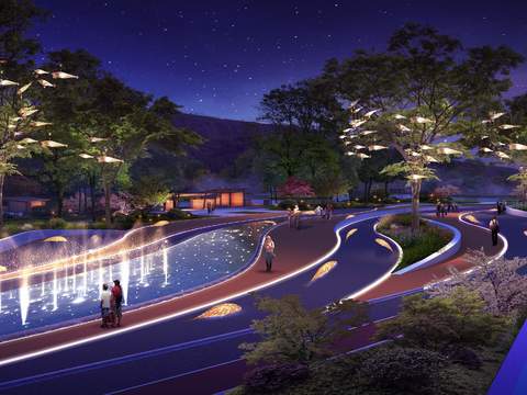  现代公园景观夜景PSD 