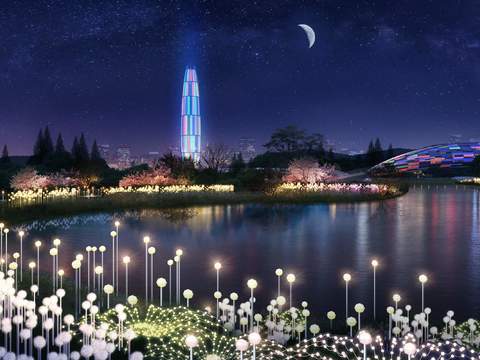  现代公园夜景景观PSD 