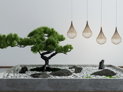  现代松树假山园艺小品3d模型 
