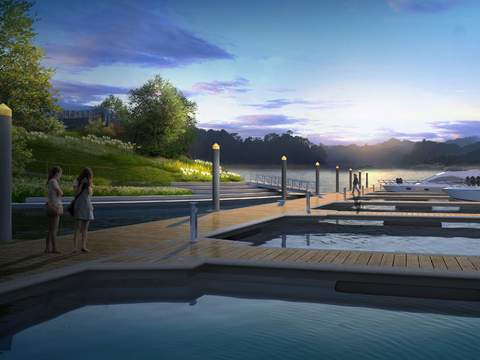  现代海边游艇廊桥景观psd 