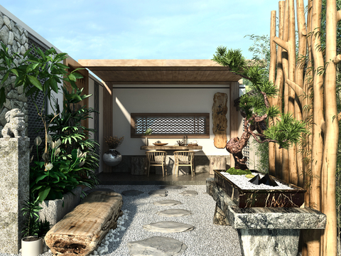  中式园林庭院3d模型 