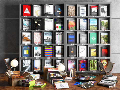  现代书柜书籍组合3d模型 