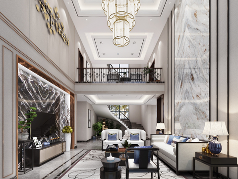  新中式别墅客厅3d模型 