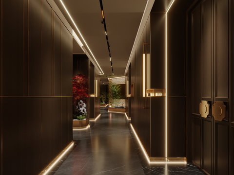  中餐厅走廊 过道3d模型 