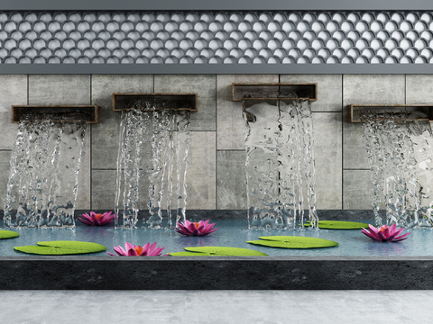  现代水景小品荷叶花围墙3d模型 