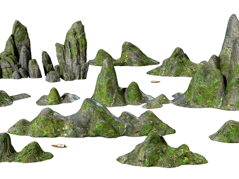  现代假山石头小品3d模型 