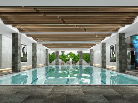  现代游泳池3d模型 