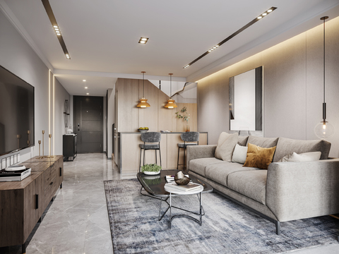  现代公寓客厅3d模型 