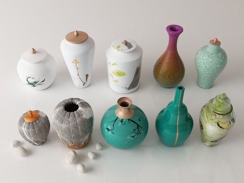  新中式花瓶 陶罐 瓷器 古玩3d模型 