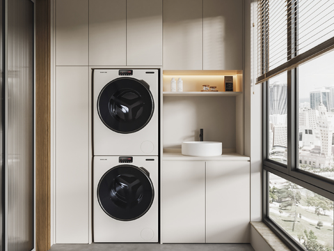  生活阳台 洗衣房3d模型 