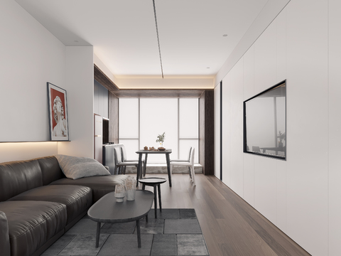  现代公寓客厅餐厅3d模型 