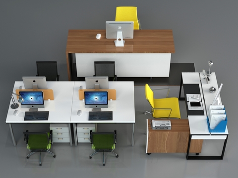  现代卡座办公桌椅3d模型 