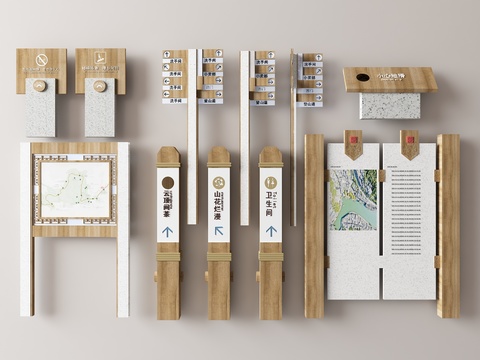  景区导视系统 指示牌 标识牌3d模型 