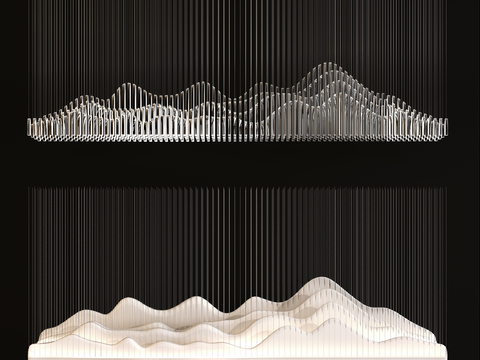  波浪形水晶灯3d模型下载 现代几何艺术设计 新中式透明装饰灯 