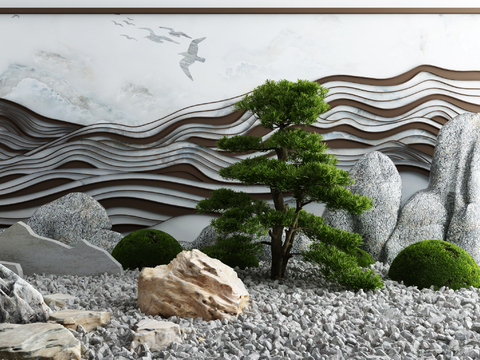  新中式海浪假山小品3d模型 