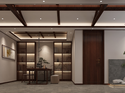  新中式茶室 茶楼会所3d模型 