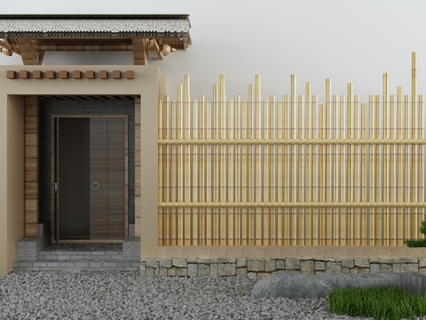  农家乐小品 竹子围墙3d模型 