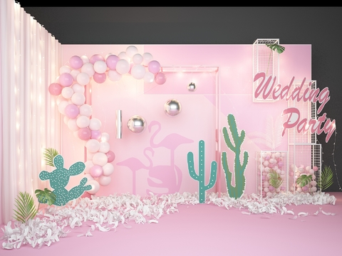  现代火烈鸟主题网红美陈背景3d模型 