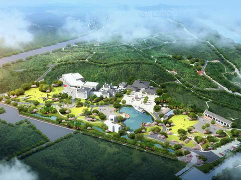  现代湿地园林鸟瞰psd 