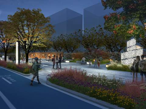  现代公园夜景psd 