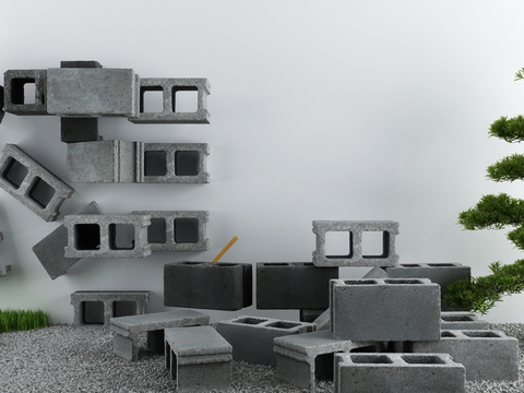 水泥砖 空心砖小品3d模型 