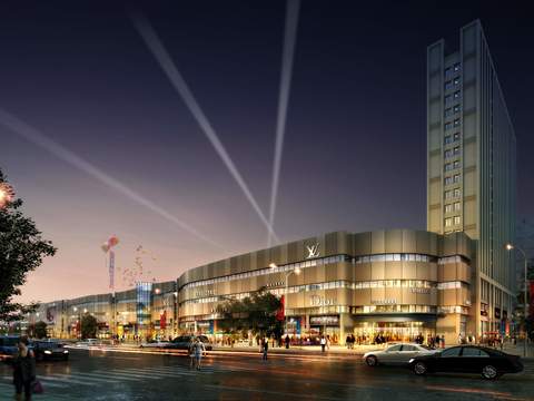  现代沿街商业夜景psd 