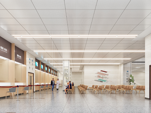  中医院大厅 取药窗口 候诊厅3d模型 