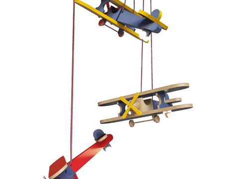  儿童飞机造型吊灯3d模型下载 创意悬挂玩具飞机 多彩装饰灯饰 